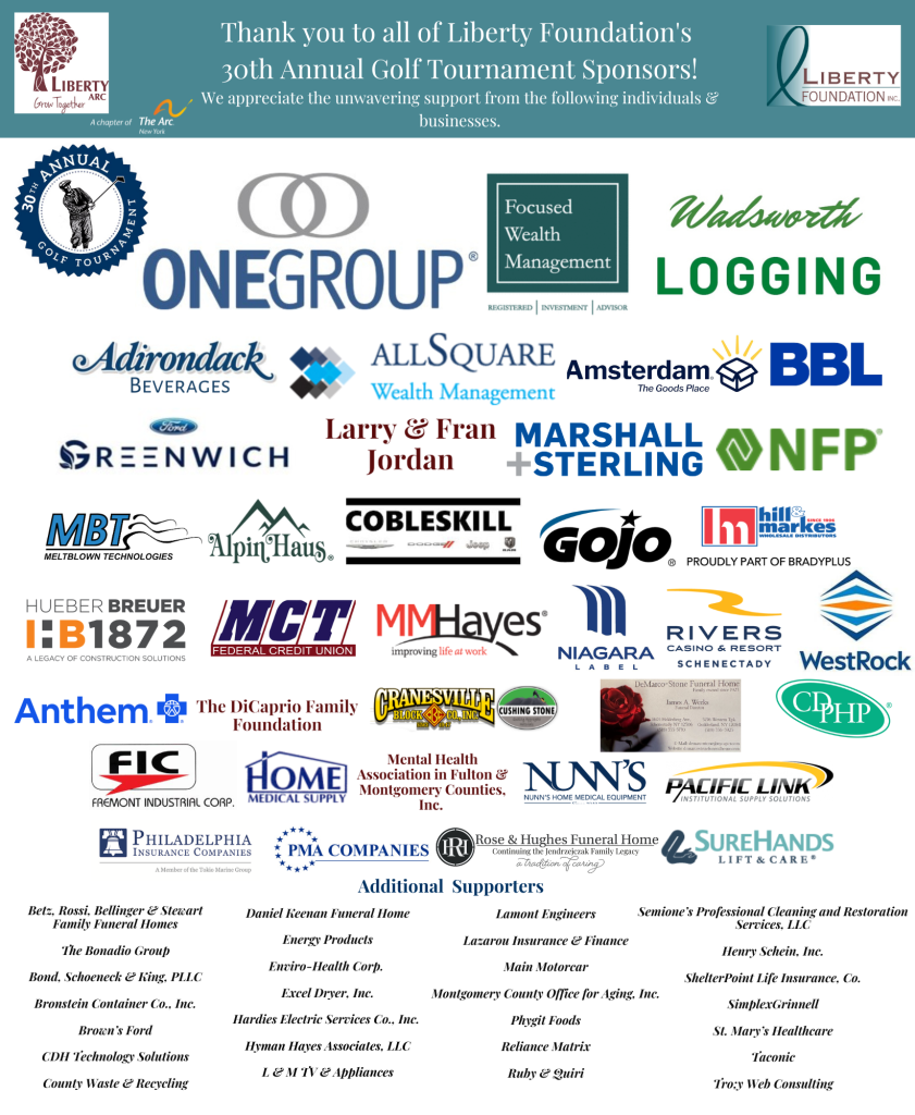 List of sponsors for Liberty Foundation's 30th Annual Golf Tournament.